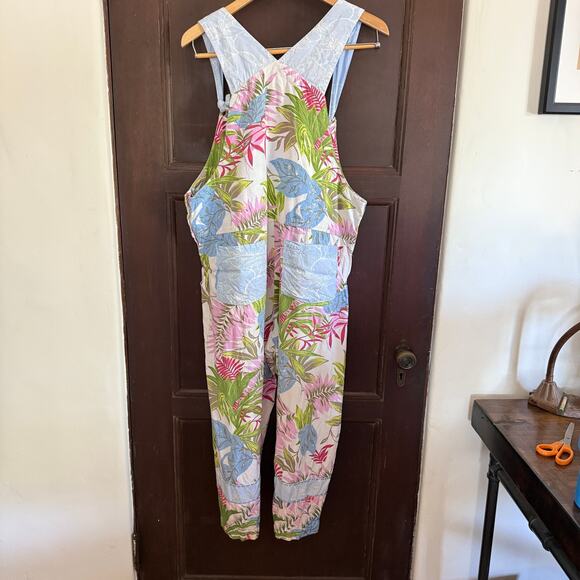 FAITH by Celia Forrester 90s Vintage Pastel Floral Beaded Ankle Length Overalls - Picture 2 of 9